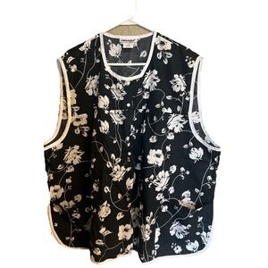 Anthony Richards 3X Black Floral Sleeveless Button Front Vest Top Women